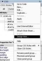 CSS panel müsünden Design Time seçeneğini seçiyoruz